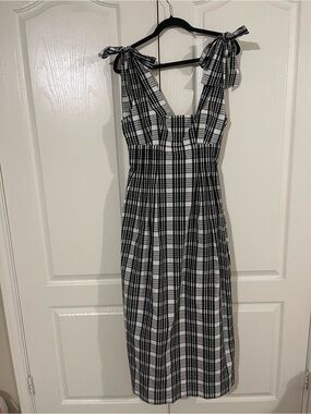 Maeve Black & White Plaid Tie-Shoulder Midi Dress